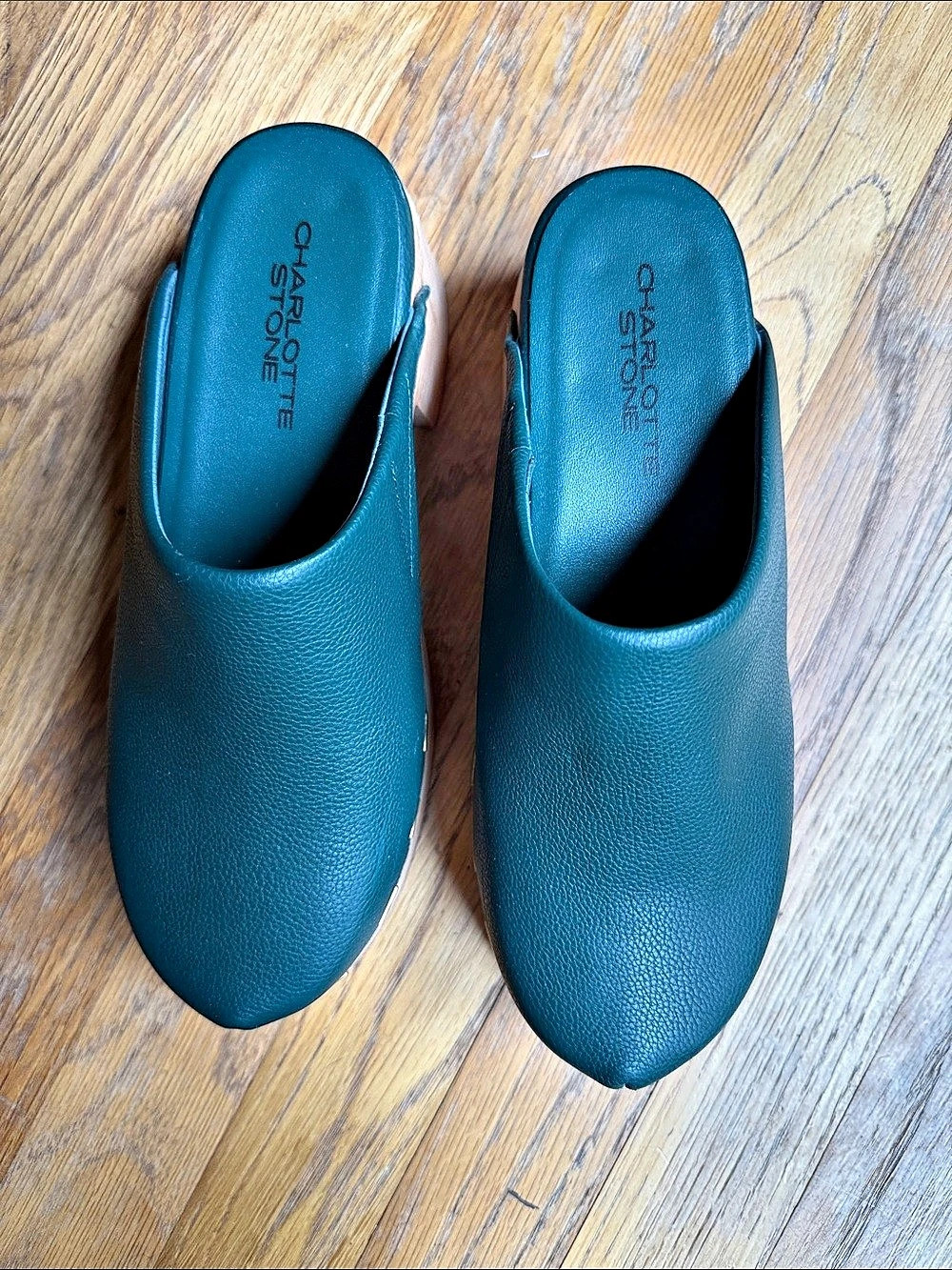 Charlotte Stone Wooden Heel Clogs in Green - Picture 8 of 9